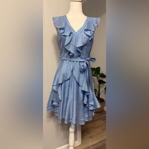 #13)  Gianni Bini  Blue Dress with white striped Ruffle  Dress